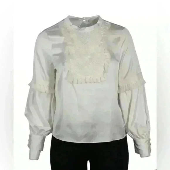 Ryegrass Ivory Tassel Boho Victorian Blouse Large NWT Love Bowery Poplin - Picture 2 of 11